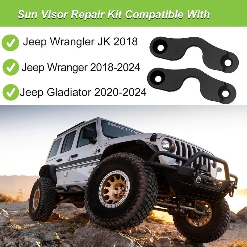 Supuse Upgrade Aluminum Alloy Sun Visor Repair Kit, Heavy Duty Visor Mounting Clips for Jeep Wrangler JK JKU 2018 / JL JLU 2018-2024 / Gladiator JT 2020-2024 (Round 2) - Image 3